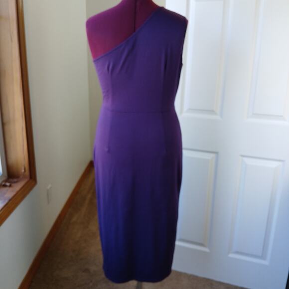 Yathon Purple One Shoulder Wrap Tie Dress XL jersey knit comfy cocktail midi - Picture 4 of 15